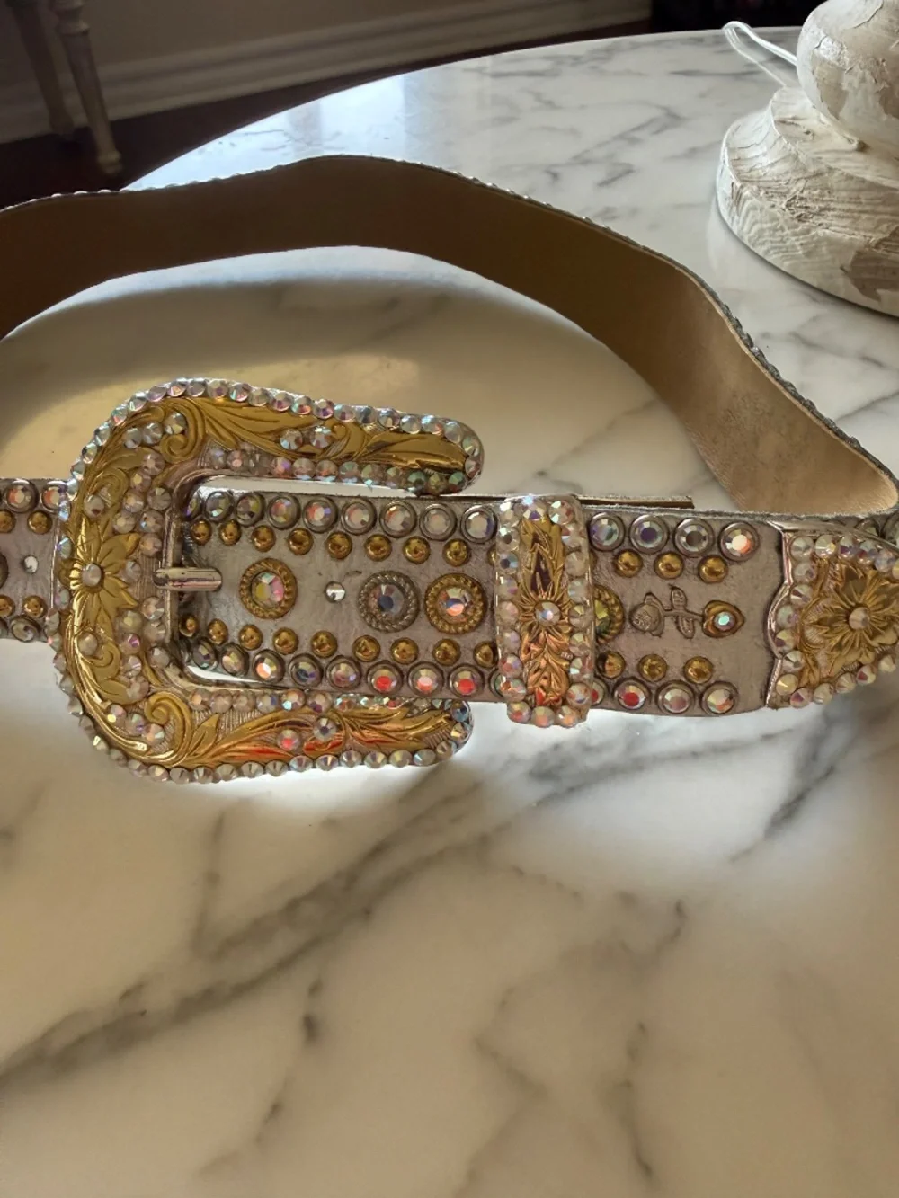 Women’s white  and gold  Kippys Swarovski crystal belt